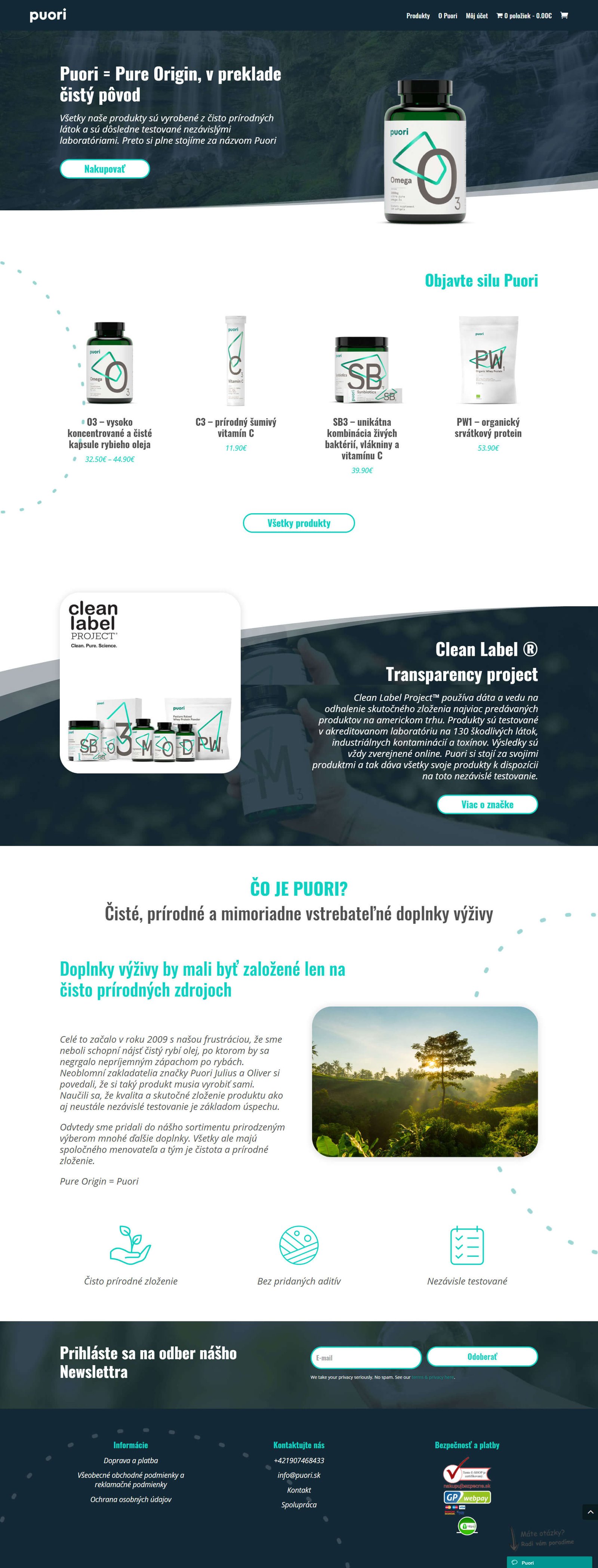 Dizajn e-shopu na predaj doplnkov stravy Puori